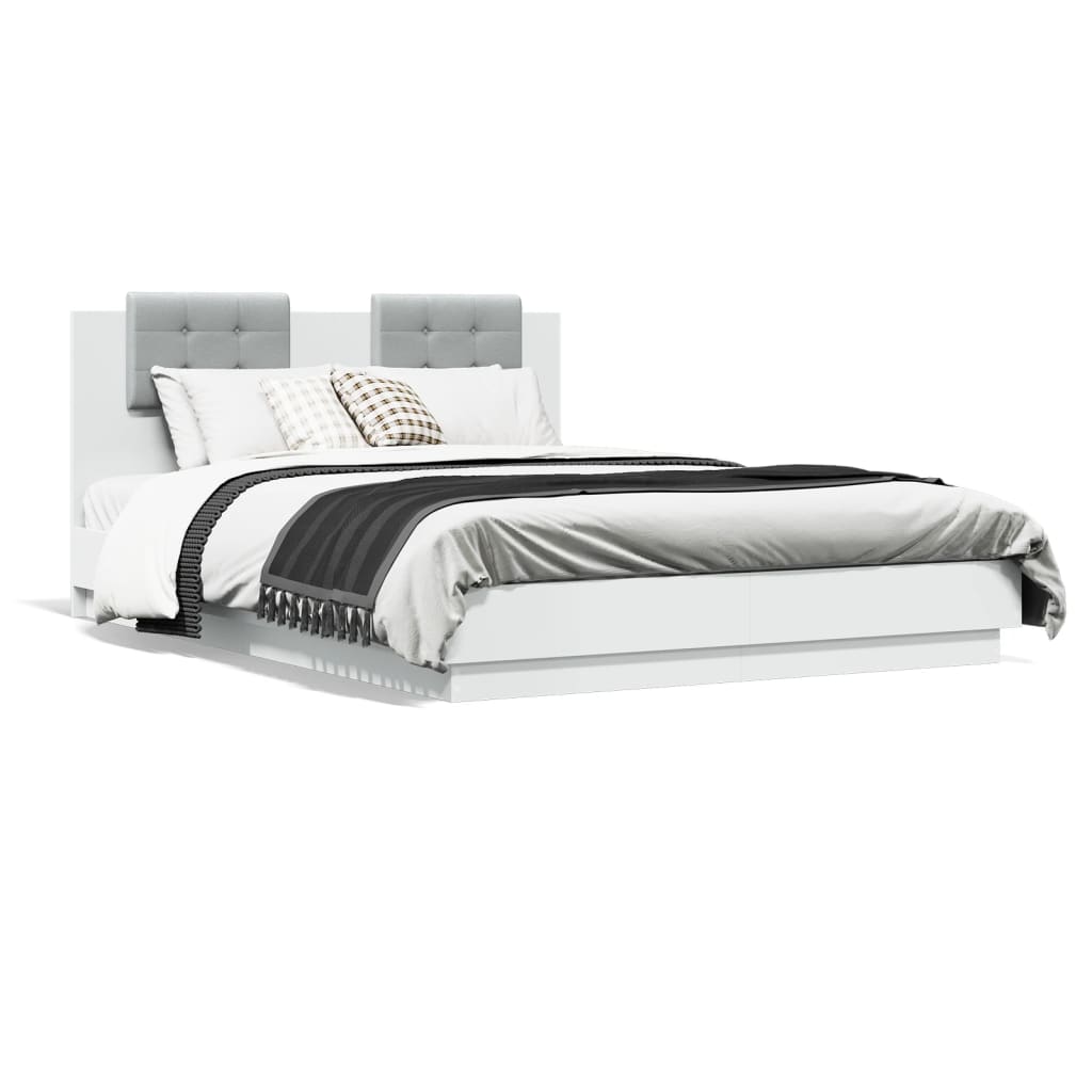 vidaXL Cadre de lit avec tête de lit blanc 140x200cm bois d'ingénierie