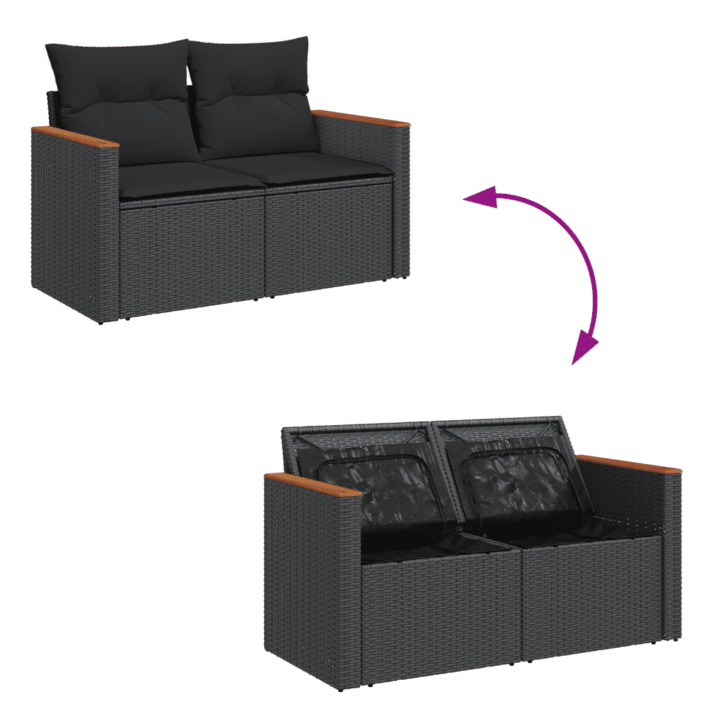 vidaXL Salon de jardin 10 pcs avec coussins noir résine tressée