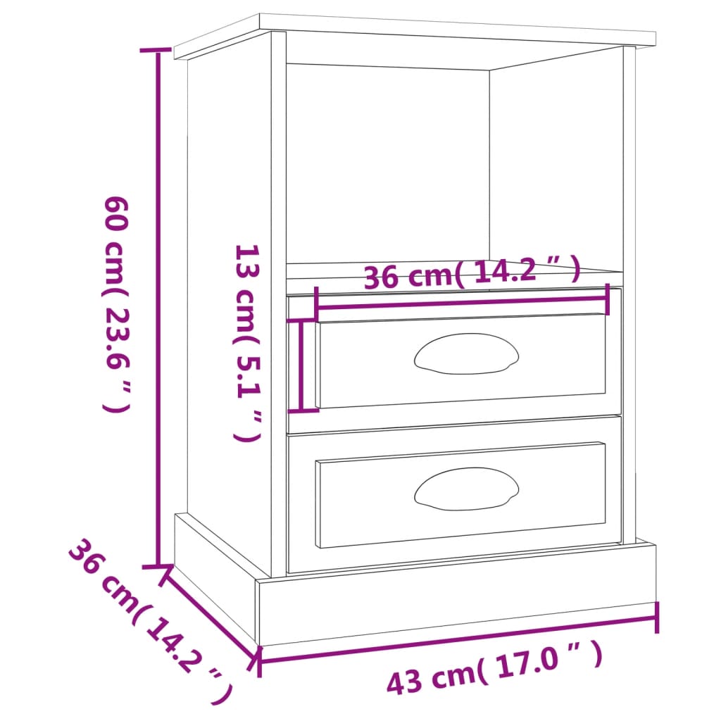 vidaXL Table de chevet gris béton 43x36x60 cm