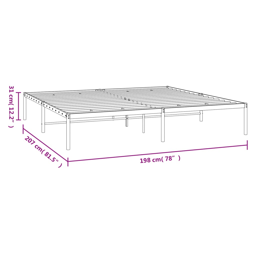 vidaXL Cadre de lit métal sans matelas noir 193x203 cm