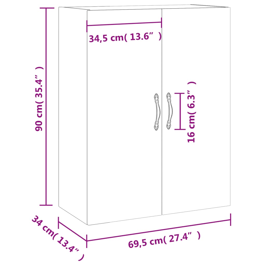 vidaXL Armoire murale chêne marron 69,5x34x90 cm