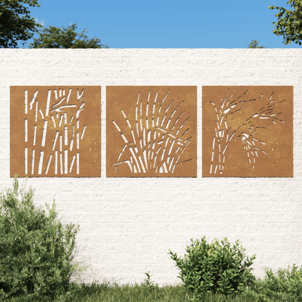 vidaXL Décorations murales jardin 3 pcs 55x55 cm design d'herbe