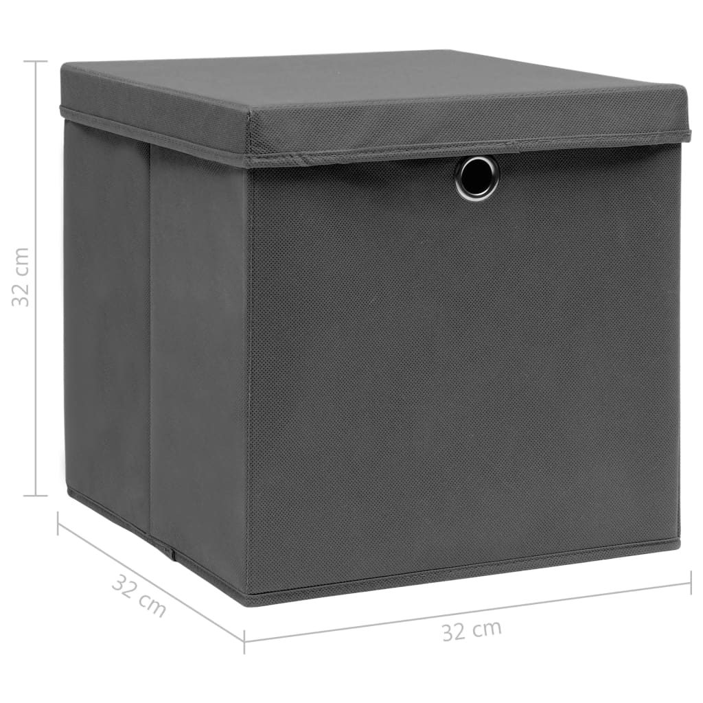 vidaXL Boîtes de rangement avec couvercle 4 pcs Gris 32x32x32 cm Tissu