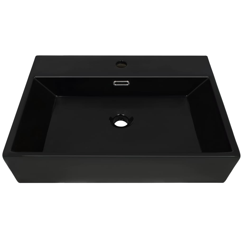 vidaXL Vasque avec trou de robinet en céramique Noir 76x42,5x14,5 cm