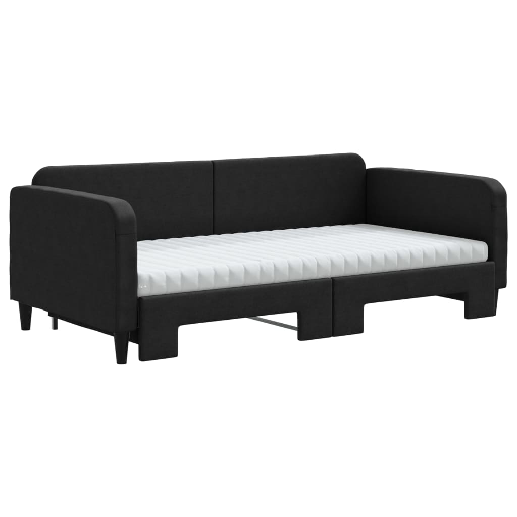 vidaXL Lit de jour avec gigogne et matelas noir 100x200 cm tissu