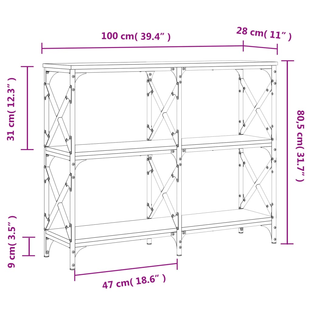 vidaXL Table console chêne fumé 100x28x80,5 cm bois d'ingénierie