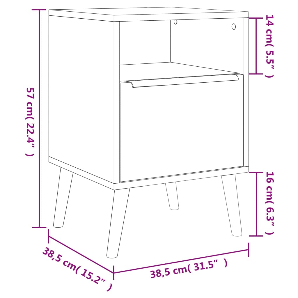 Finori Table de chevet Lusk 61A chêne sonoma 38,5x38,5x57 cm