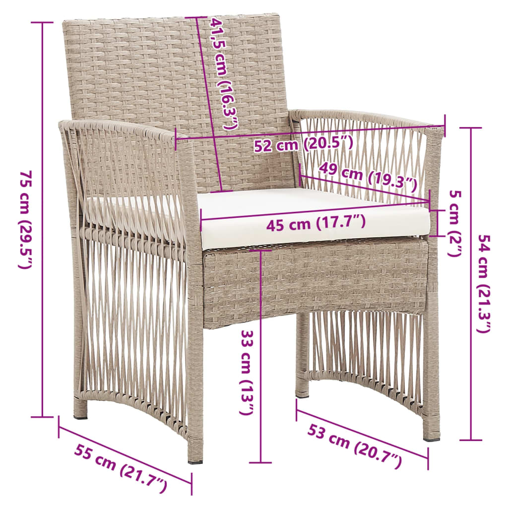 vidaXL Fauteuils de jardin avec coussins lot de 2 Beige Résine tressée