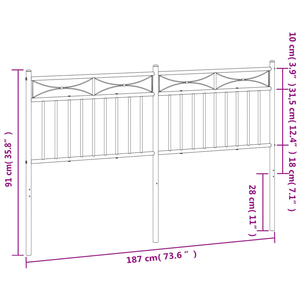 vidaXL Tête de lit métal noir 180 cm