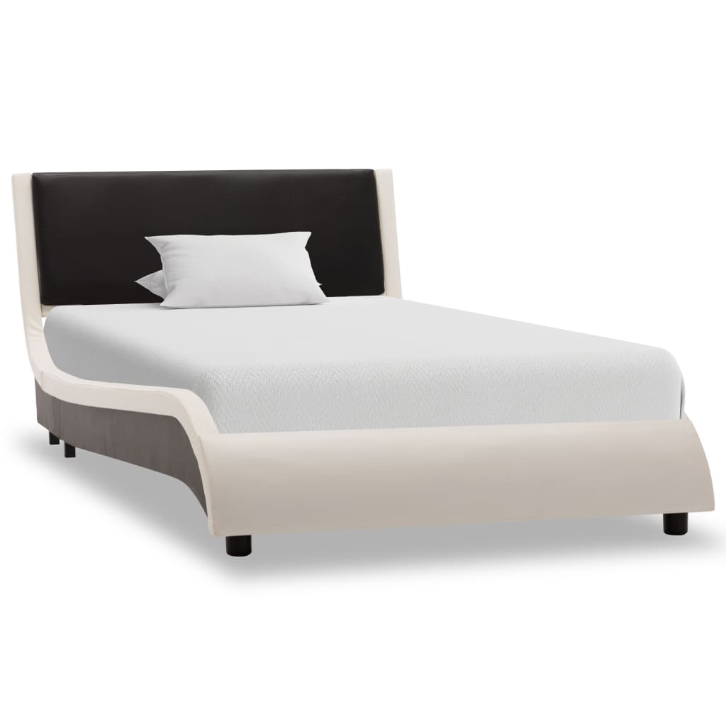 vidaXL Cadre de lit avec LED Blanc et noir Similicuir 90x200 cm