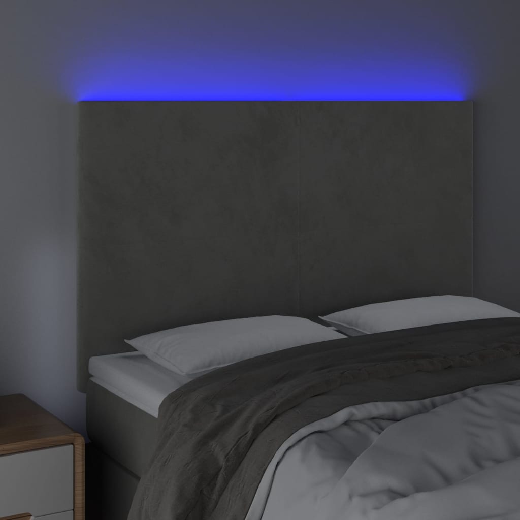 vidaXL Tête de lit à LED Gris clair 144x5x118/128 cm Velours
