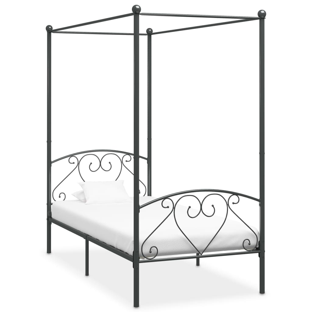vidaXL Cadre de lit à baldaquin Gris Métal 90 x 200 cm