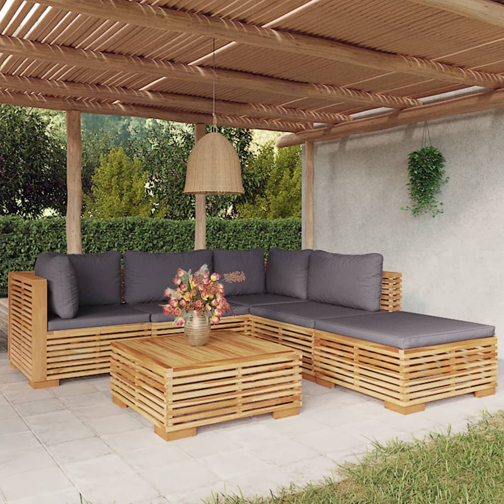 vidaXL Salon de jardin 6 pcs avec coussins Bois de teck solide