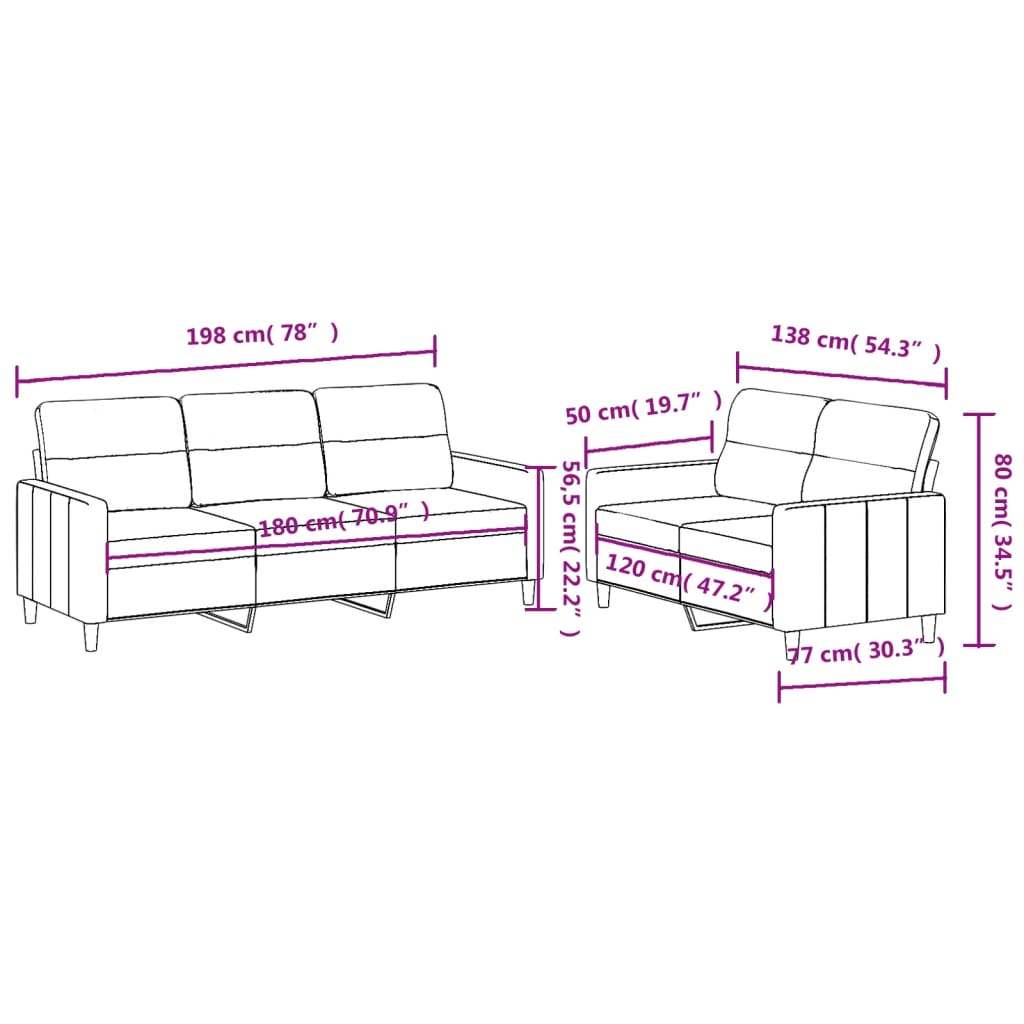 vidaXL Ensemble de canapés 2 pcs avec coussins Taupe Tissu