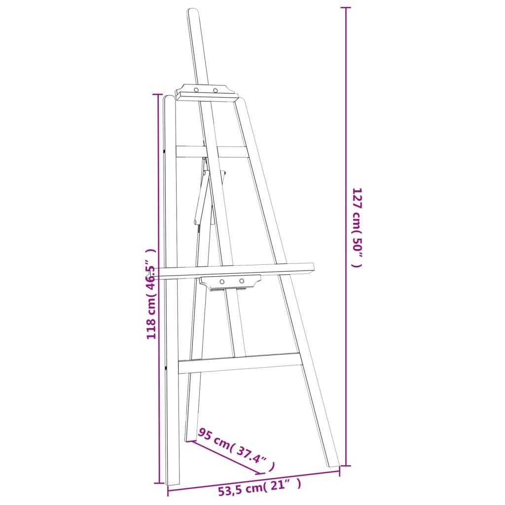 vidaXL Chevalet noir 53,5x95x127 cm bois de pin massif