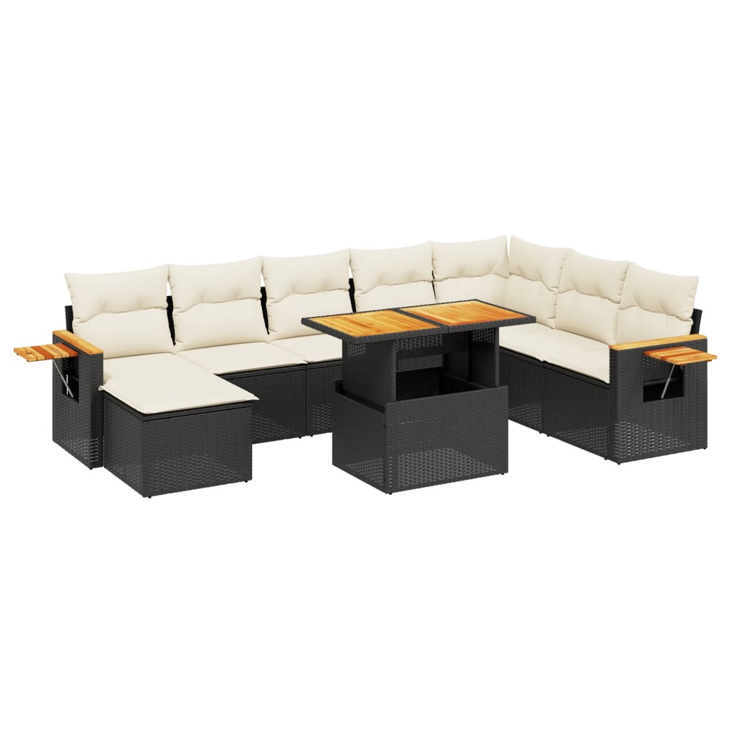 vidaXL Salon de jardin 9 pcs avec coussins noir résine tressée