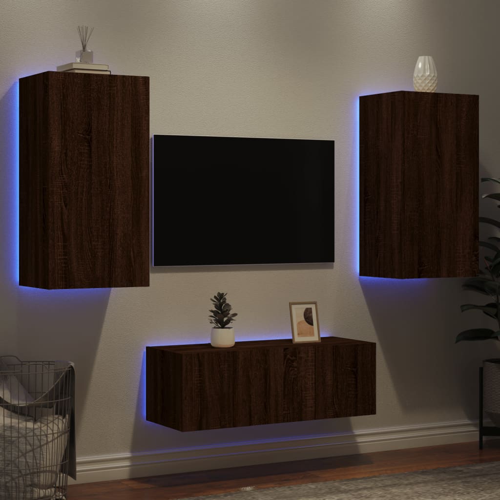 vidaXL Unités murales TV avec LED 4 pcs chêne marron bois d'ingénierie