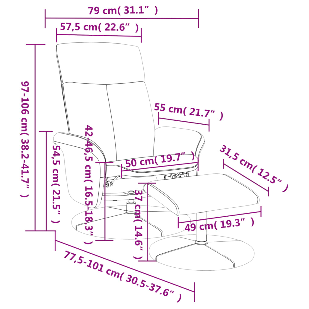 vidaXL Fauteuil inclinable avec repose-pied noir tissu