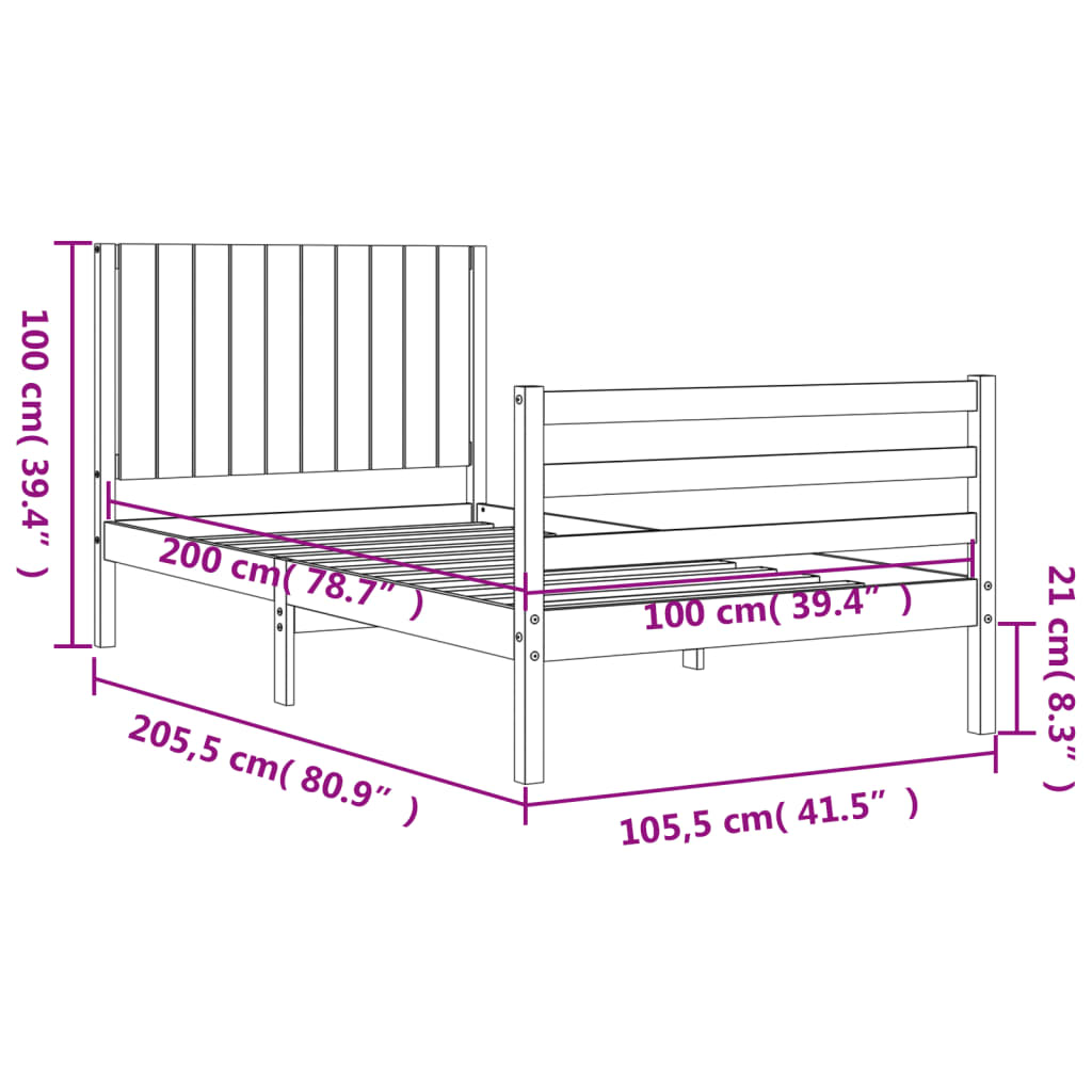 vidaXL Cadre de lit et tête de lit 100x200 cm bois massif