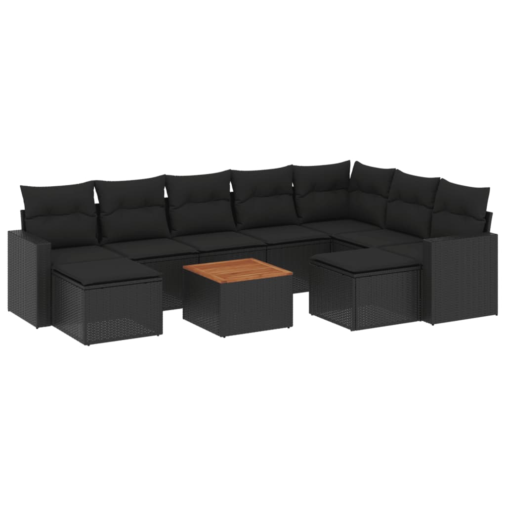 vidaXL Salon de jardin 10 pcs avec coussins noir résine tressée