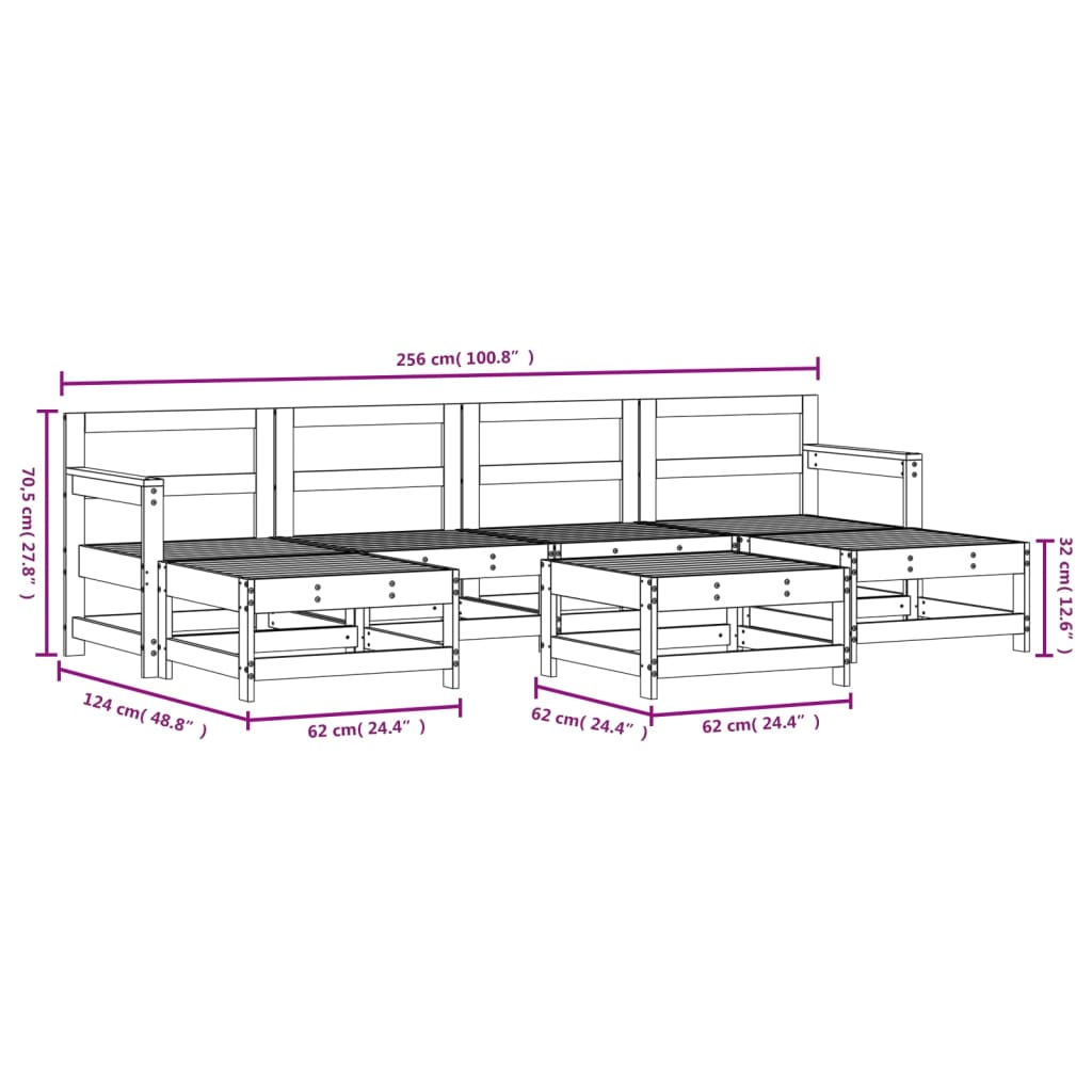 vidaXL Salon de jardin 7 pcs Noir Bois de pin massif