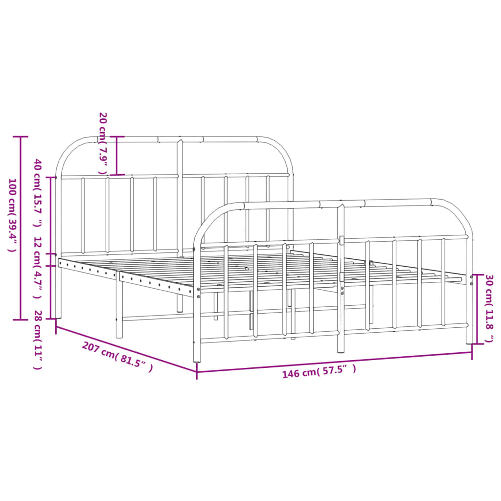 vidaXL Cadre de lit métal sans matelas et pied de lit blanc 140x200 cm