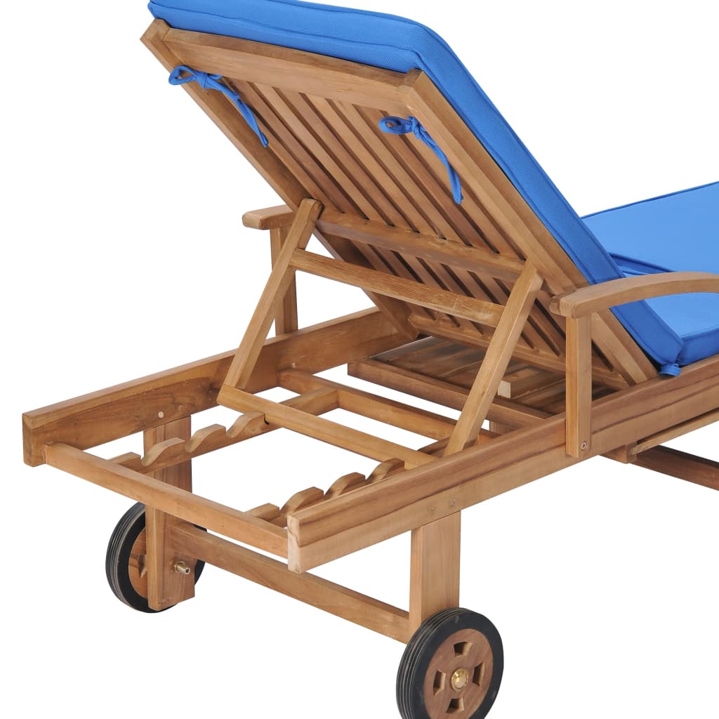 vidaXL Chaises longues avec coussins lot de 2 Bois de teck solide Bleu