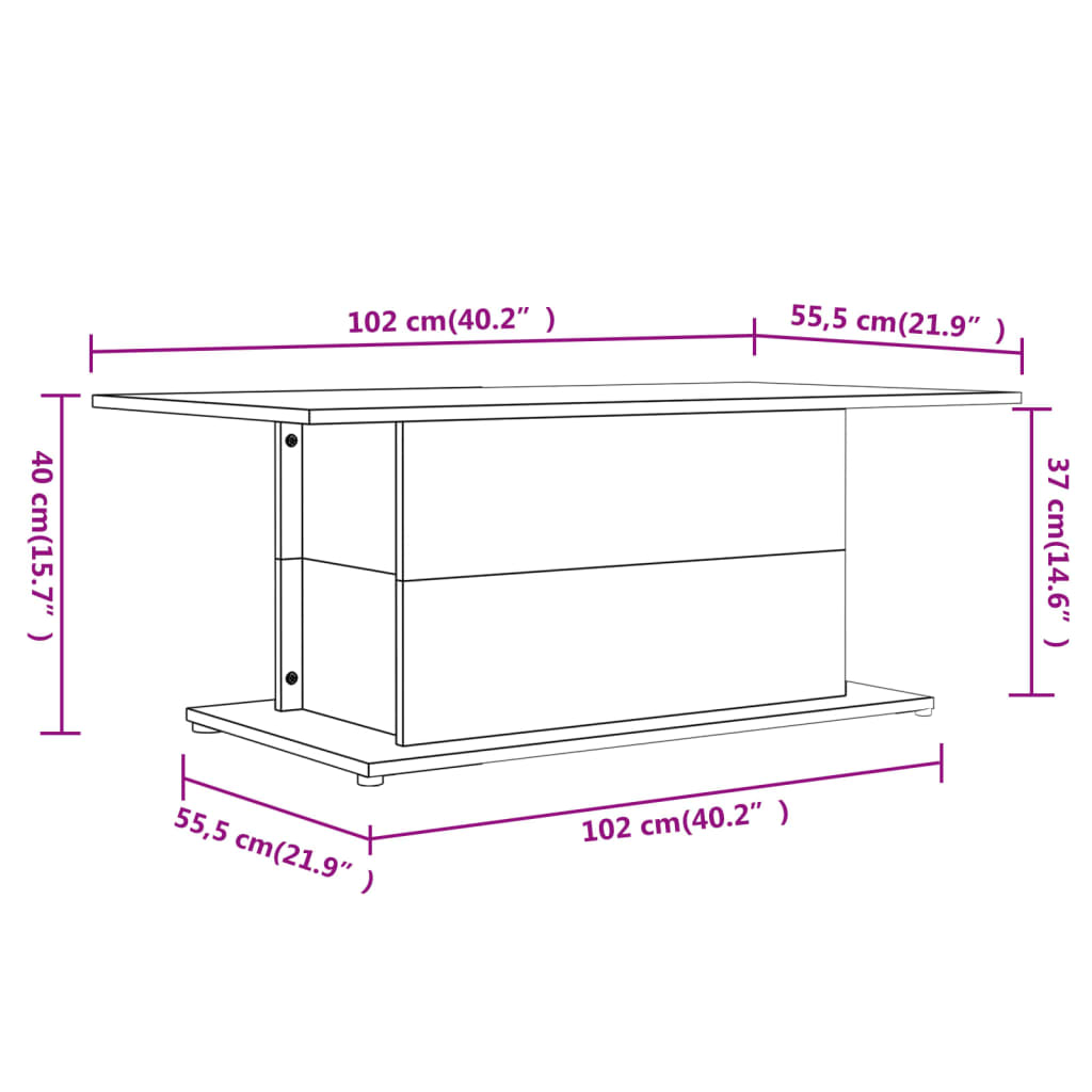 vidaXL Table basse blanc brillant 102x55,5x40 cm bois d'ingénierie