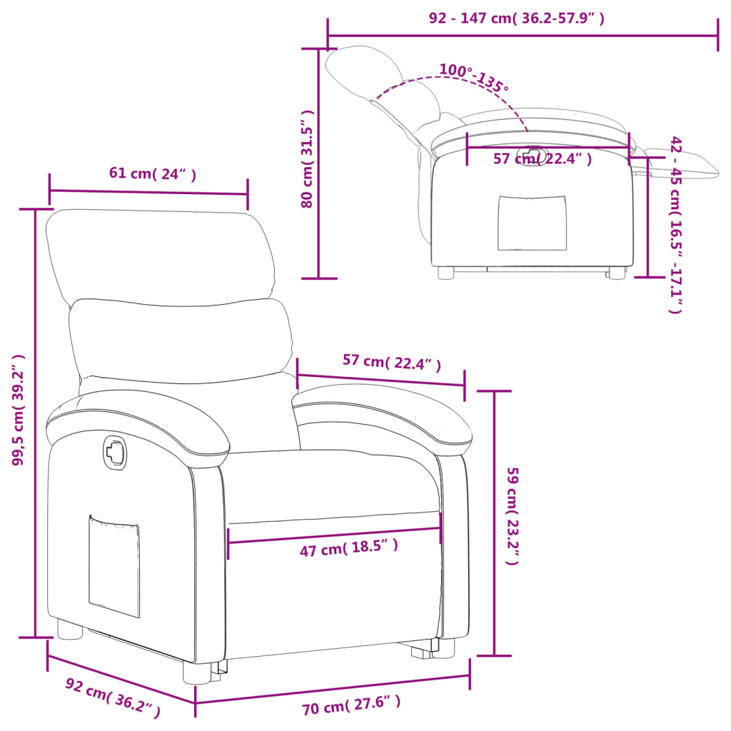 vidaXL Fauteuil inclinable Crème Tissu