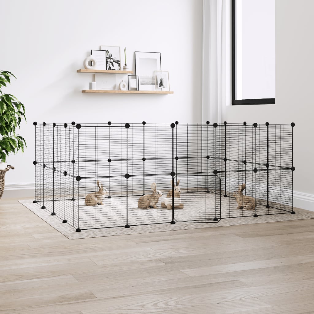 vidaXL Cage animaux de compagnie à 36 panneaux et porte Noir 35x35 cm