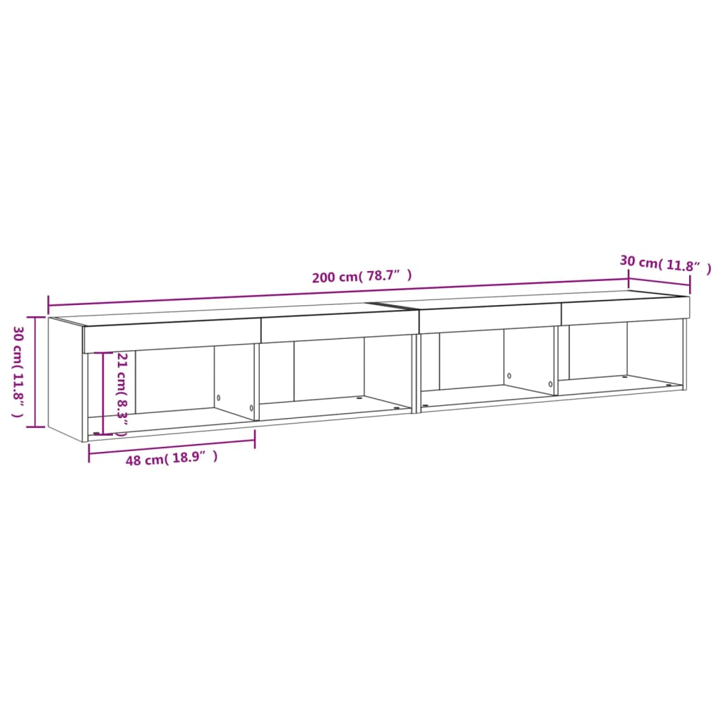 vidaXL Meubles TV avec lumières LED 2 pcs blanc 100x30x30 cm