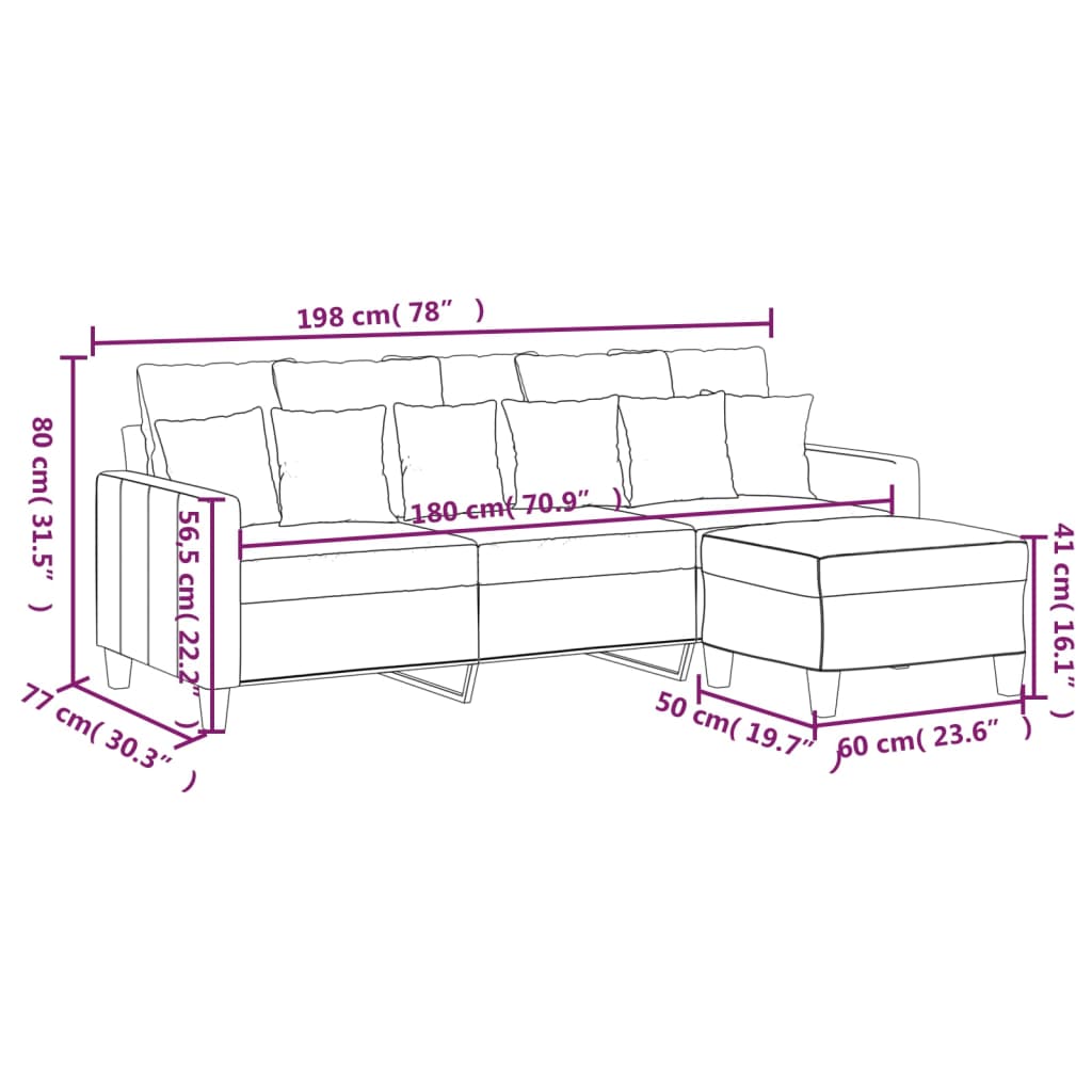 vidaXL Canapé à 3 places avec repose-pieds Jaune clair 180 cm Tissu