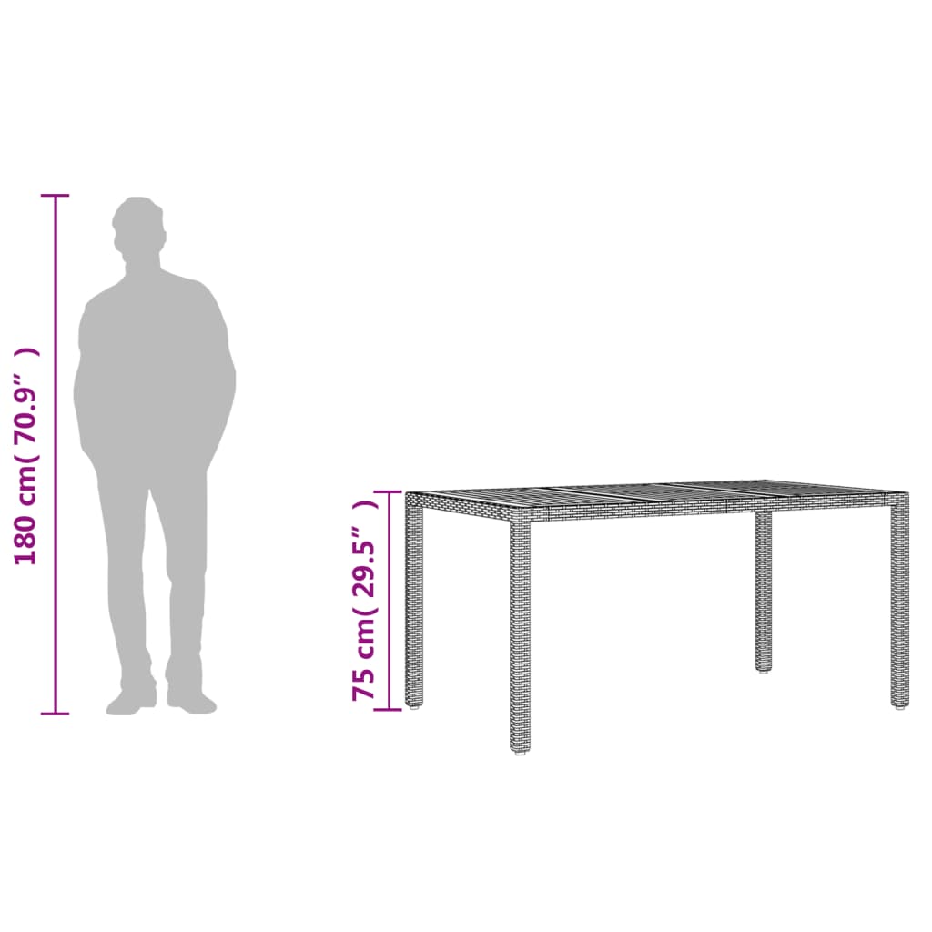 vidaXL Table de jardin 150x90x75 cm Acacia et résine tressée Gris