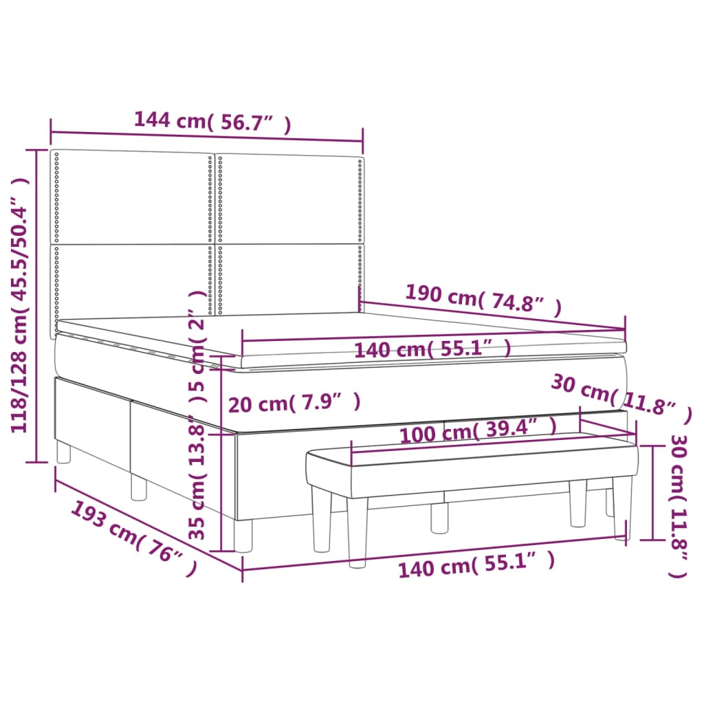 vidaXL Sommier à lattes de lit avec matelas Marron foncé 140x190 cm