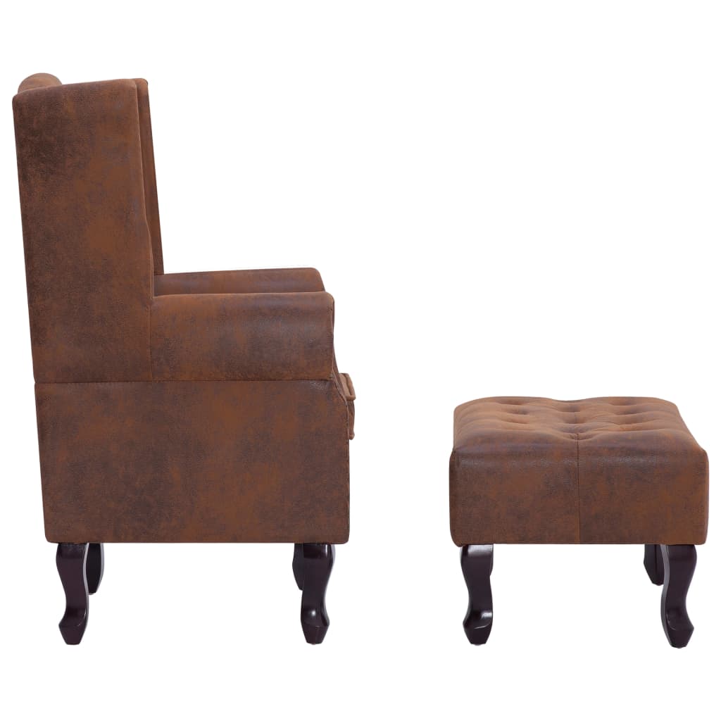 vidaXL Fauteuil Chesterfield et repose-pieds Marron Similicuir daim