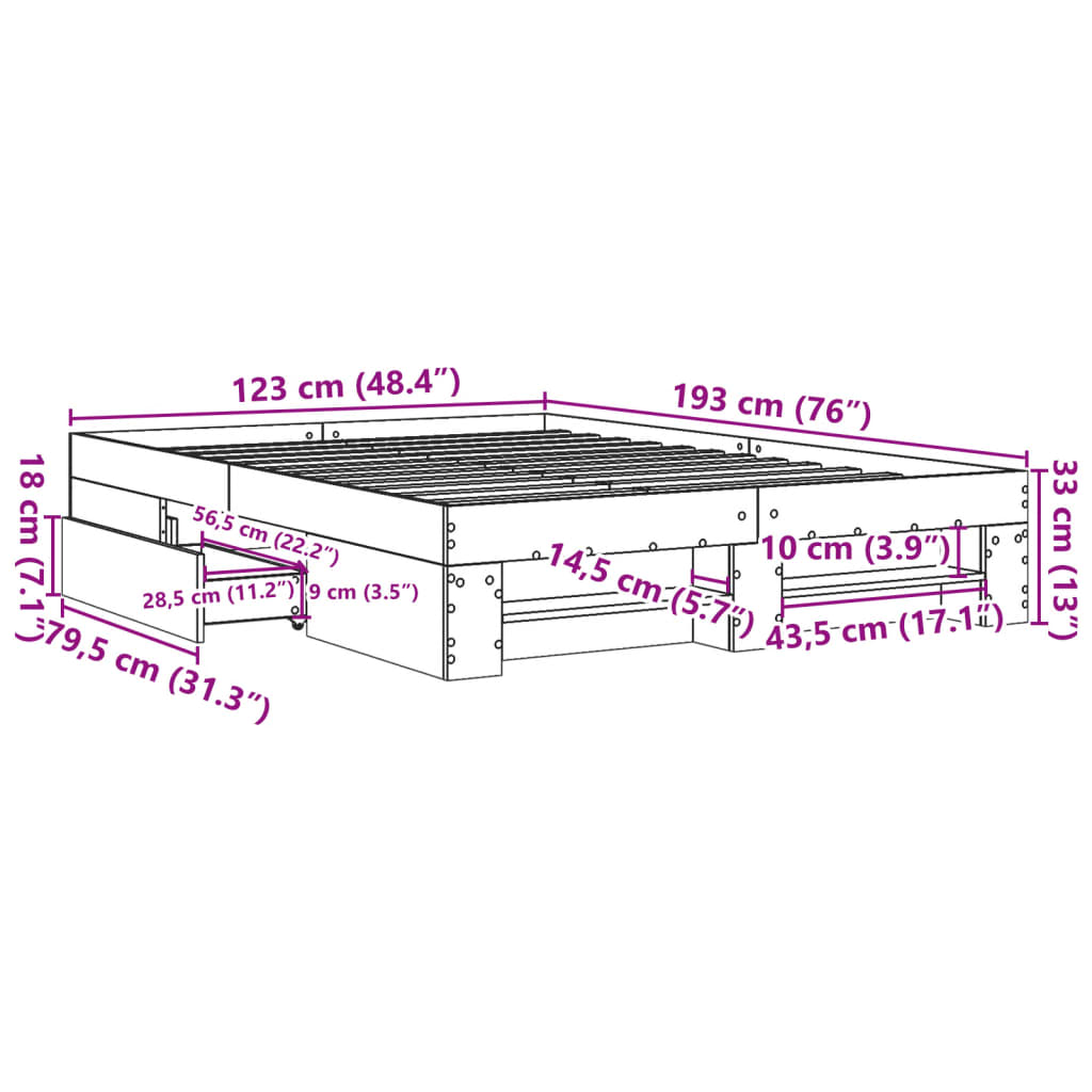 vidaXL Cadre de lit sans matelas blanc 120x190 cm bois d'ingénierie