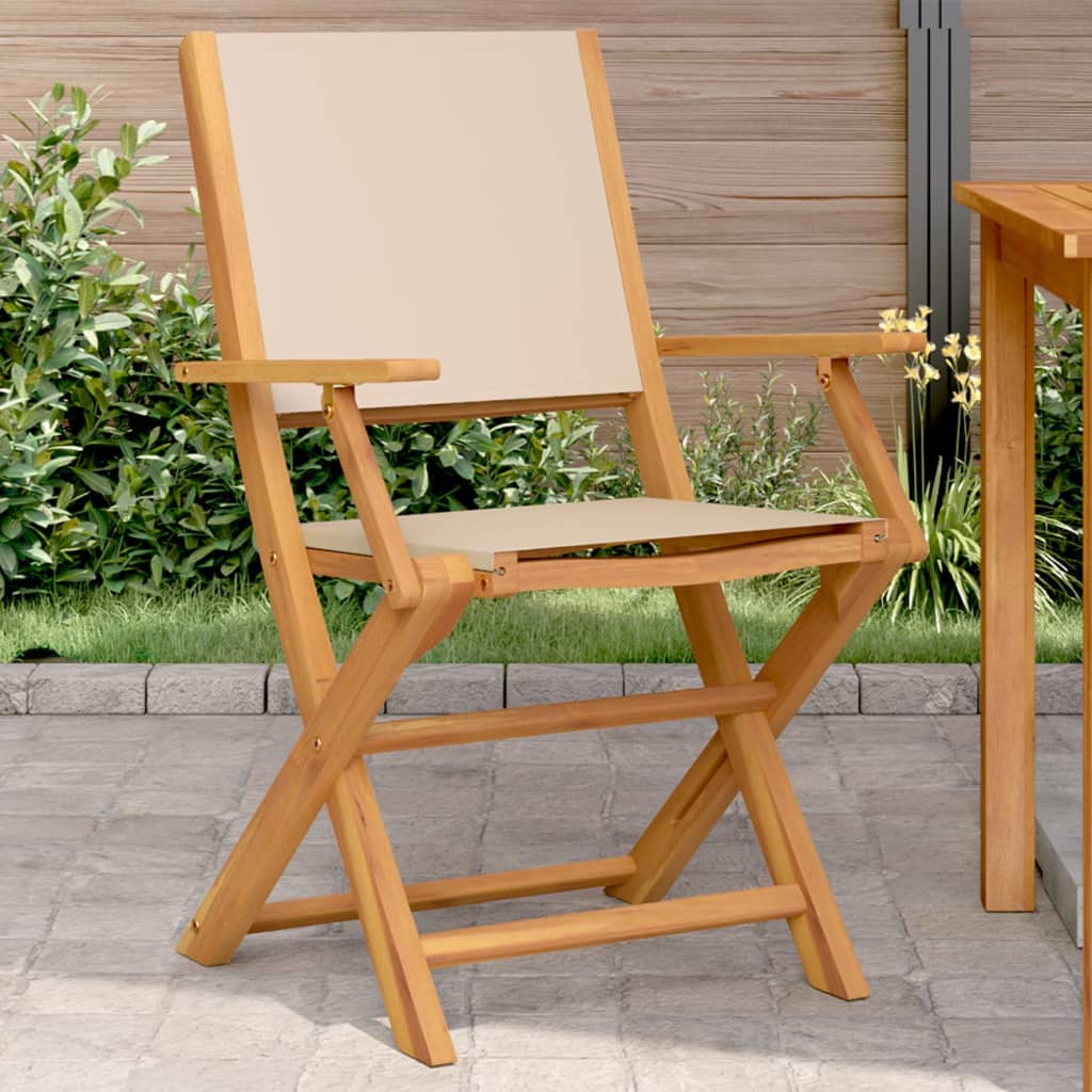 vidaXL Chaises de jardin lot de 2 beige bois d'acacia massif et tissu