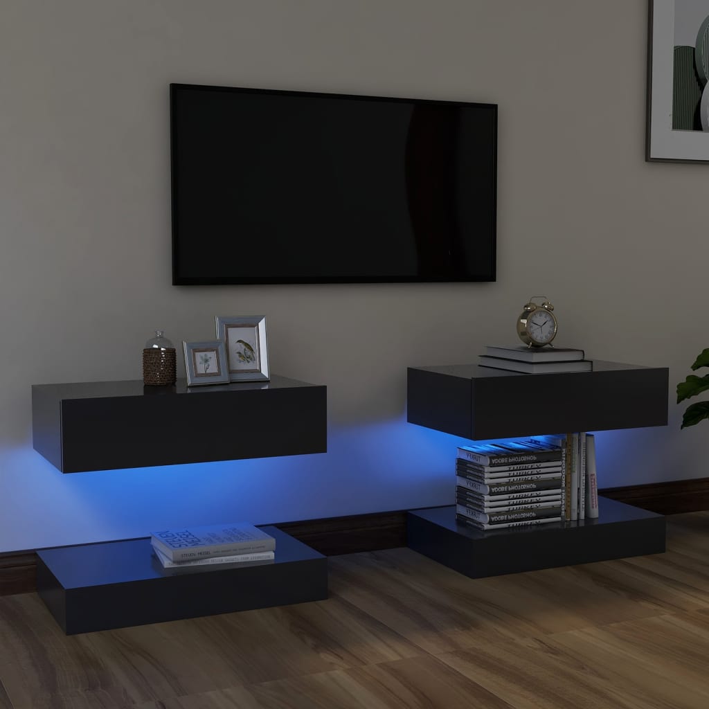vidaXL Meubles TV avec lumières LED 2 pcs gris 60x35 cm