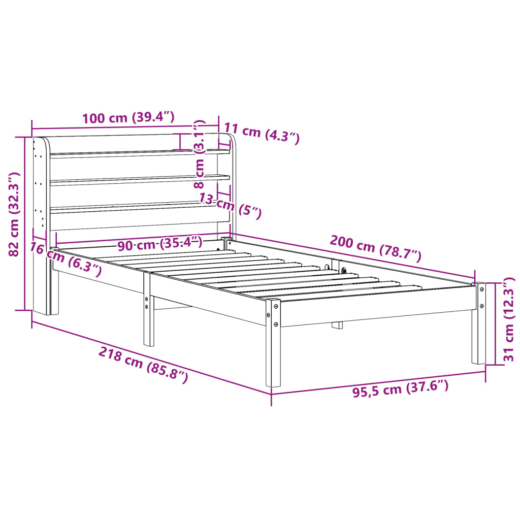 vidaXL Cadre de lit sans matelas blanc 90x200 cm bois de pin massif