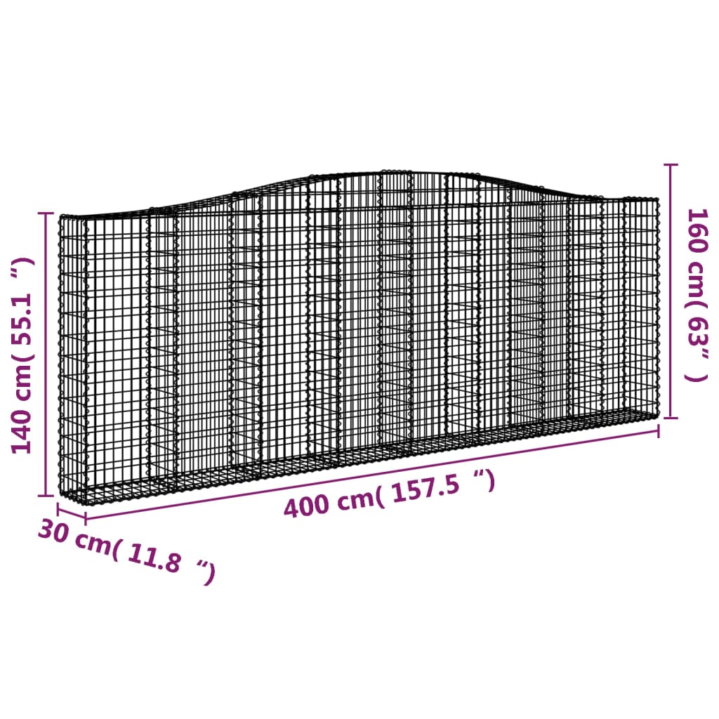 vidaXL Paniers à gabions arqués 25 pcs 400x30x140/160 cm Fer galvanisé