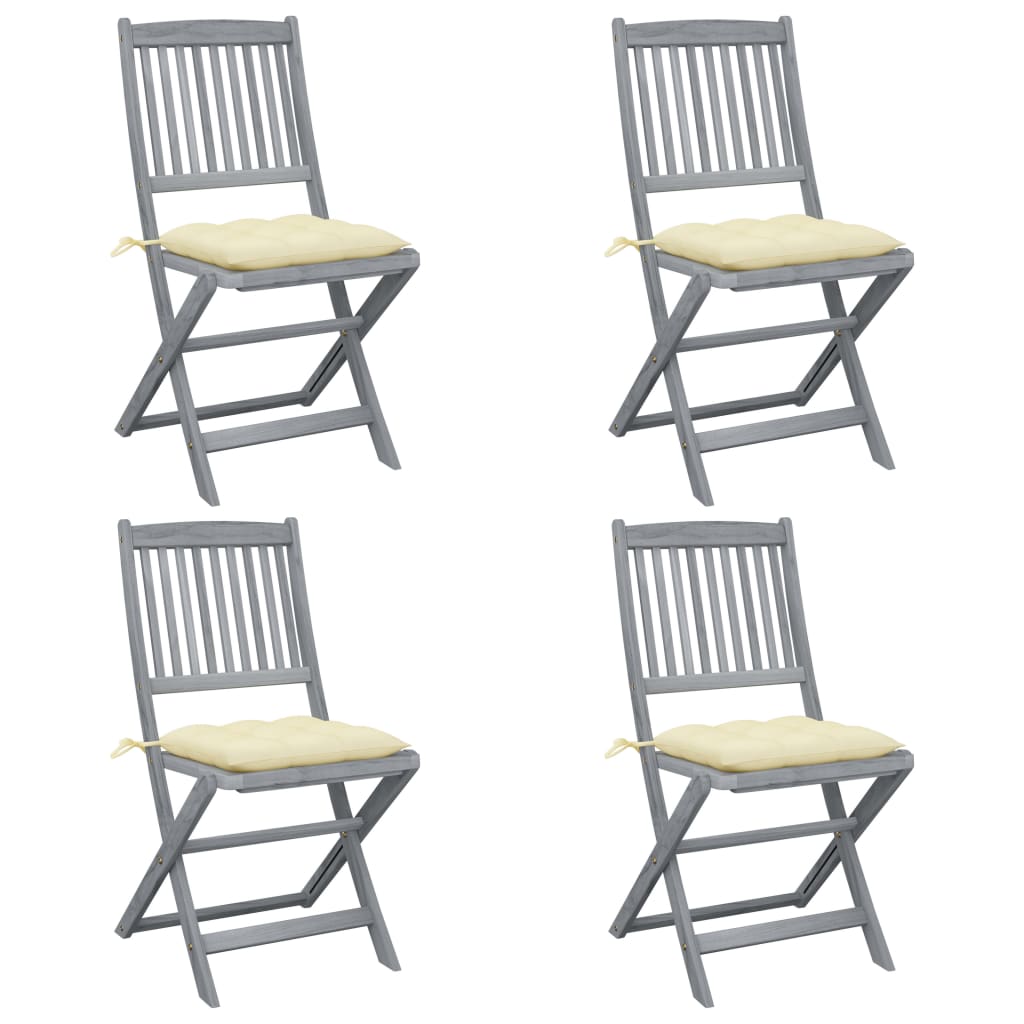 vidaXL Chaises pliables d'extérieur 4 pcs avec coussins Bois d'acacia