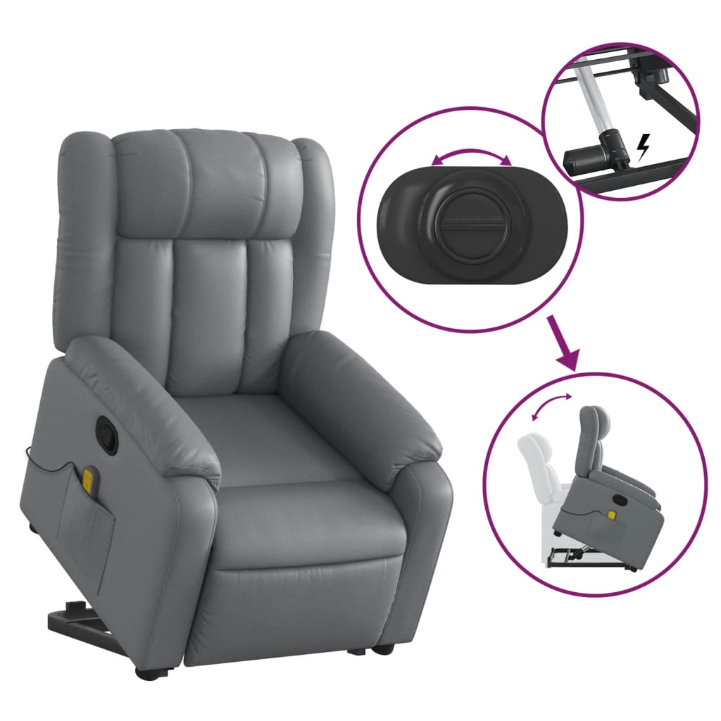 vidaXL Fauteuil inclinable de massage Gris Similicuir