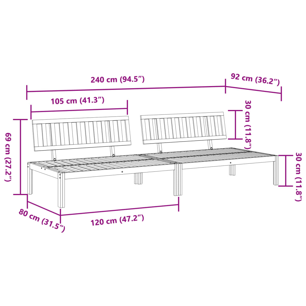 vidaXL Canapés centraux palette de jardin 2 pcs bois massif d'acacia