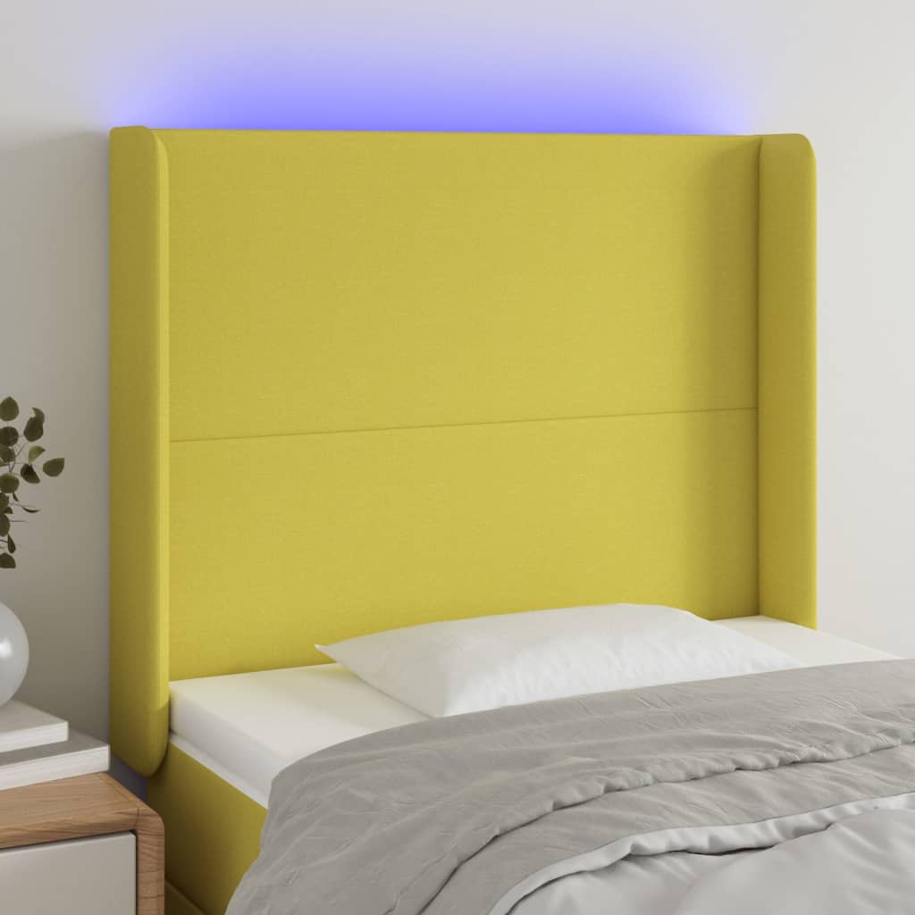 vidaXL Tête de lit à LED Vert 103x16x118/128 cm Tissu