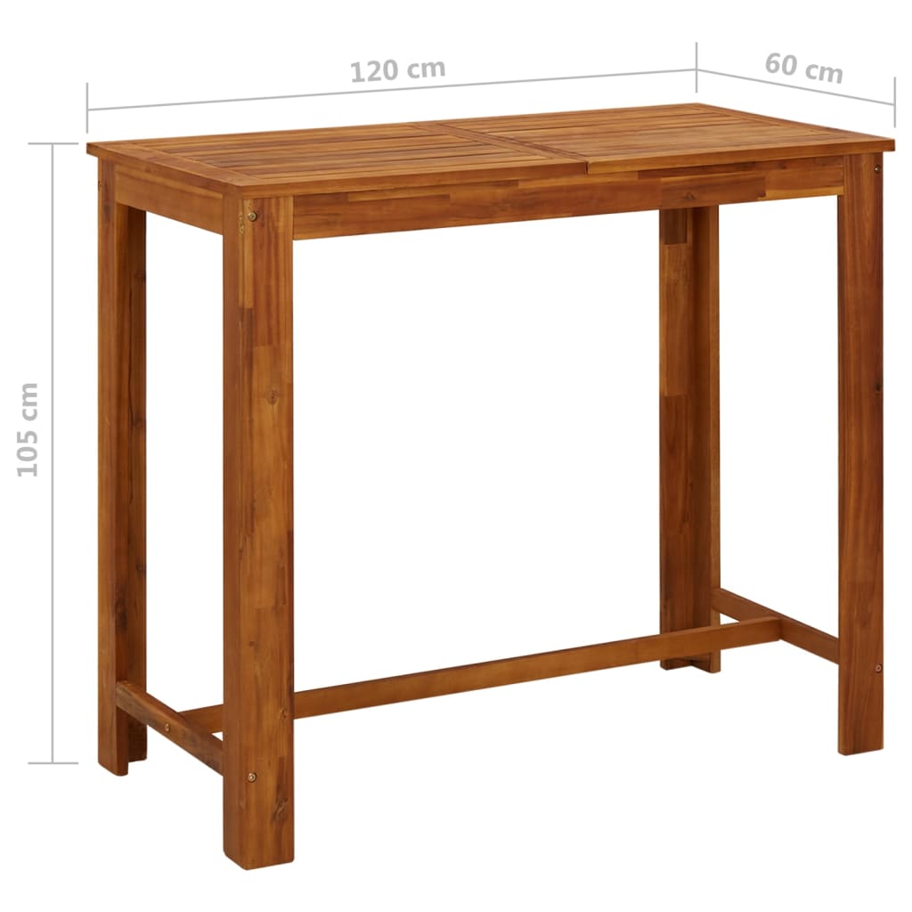 vidaXL Table de bar Bois d'acacia massif 120 x 60 x 105 cm