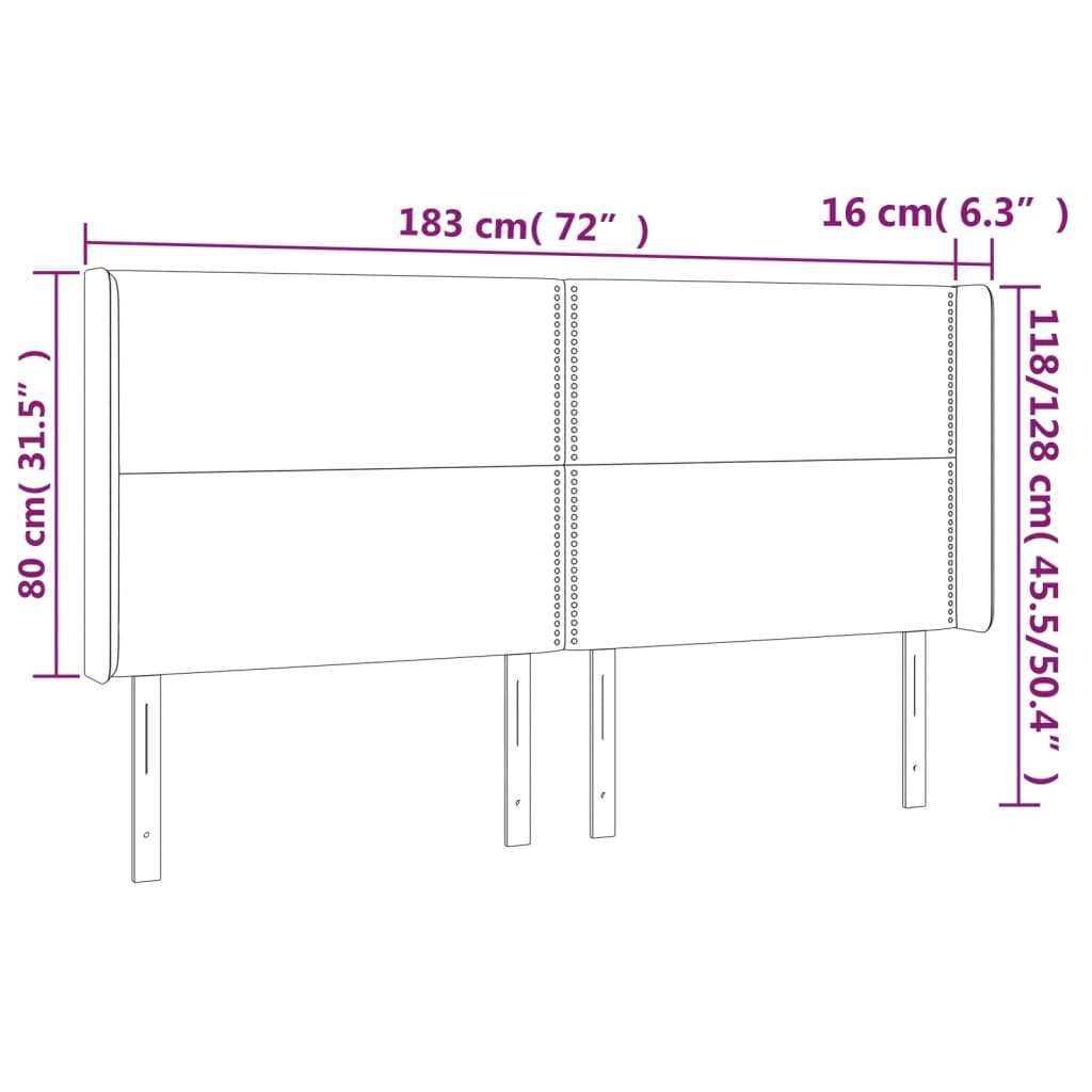 vidaXL Tête de lit avec oreilles Taupe 183x16x118/128 cm Tissu