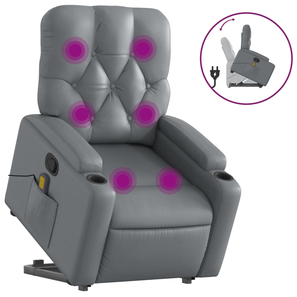 vidaXL Fauteuil inclinable de massage Gris Similicuir