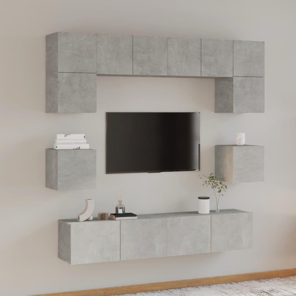 vidaXL Ensemble de meubles TV 8 pcs Gris béton Bois d'ingénierie