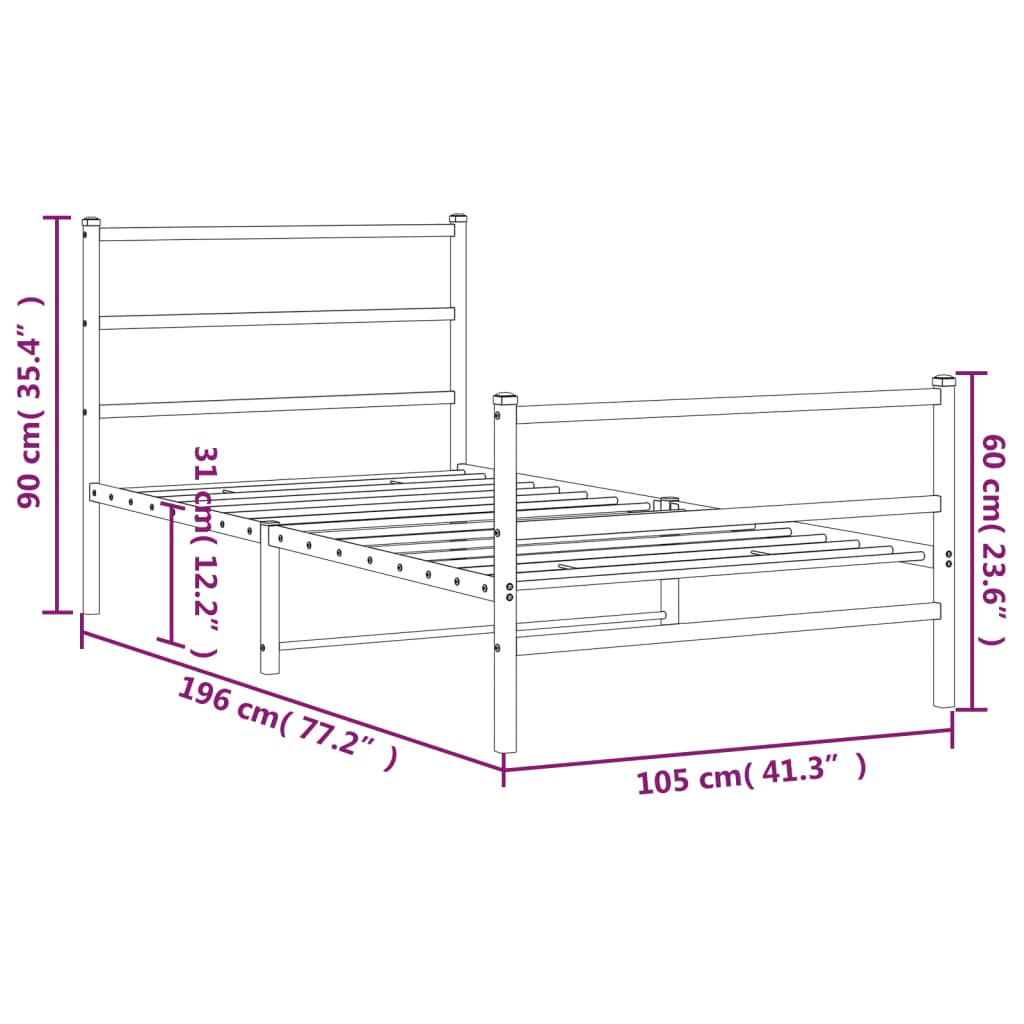 vidaXL Cadre de lit métal sans matelas avec pied de lit noir 100x190cm