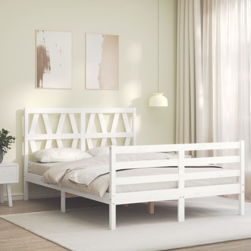 vidaXL Cadre de lit sans matelas blanc bois massif